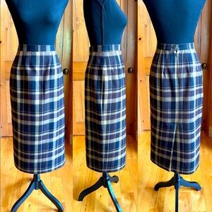 Wool Tartan Plaid Lined Chelsea Cambell Long Pencil Skirt (4P)